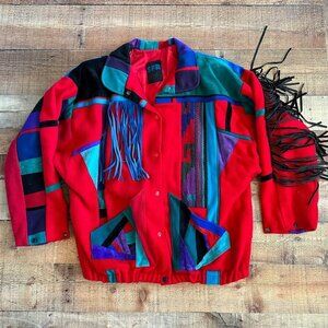 SFR Santa Fe recreations Red native pattern button up wool jacket women's Large
